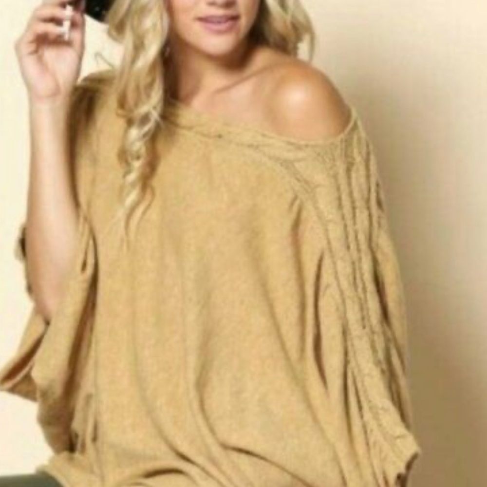Off-the-Shoulder Tan Sweater